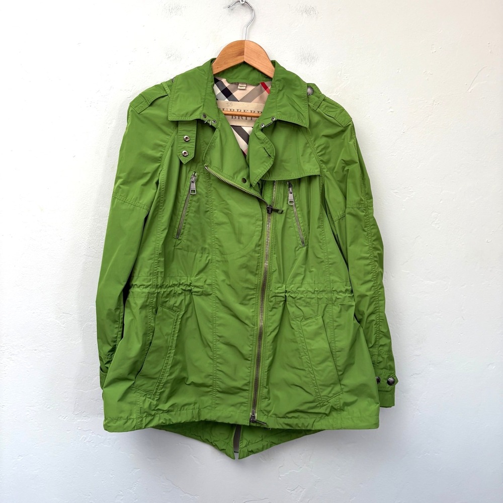 Burberry Brit Utility Jacket Women Size 12 Lime Green Zip Up
